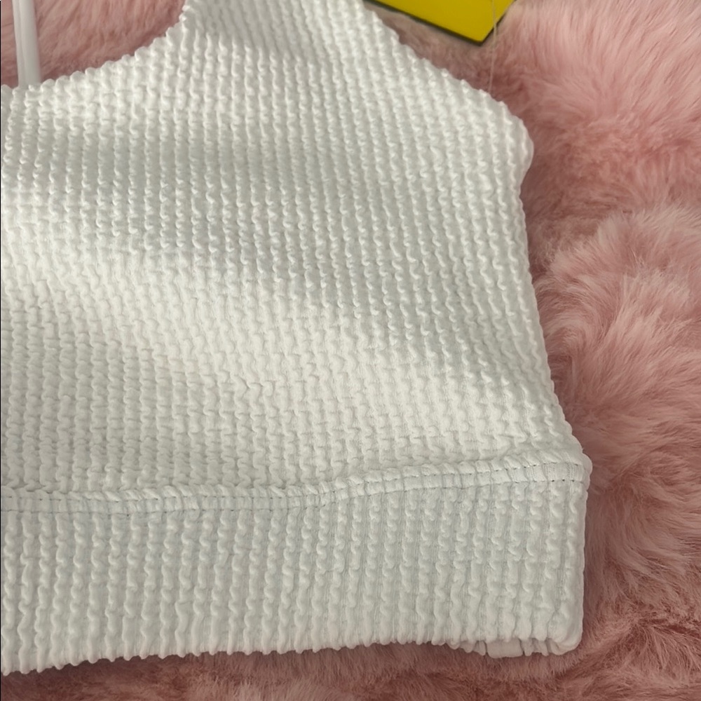White Sports Bra with Ribbed Texture and Racerback - Picture 7 of 9